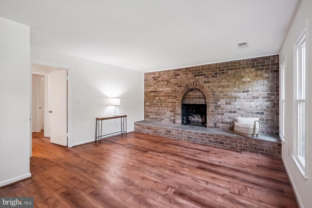 Empty room, Fireplace, Interior, Stone Walls, Wood Texture Flooring