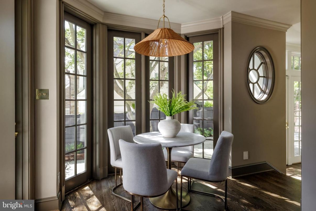 Dining room, Interior, Pendant Lights, Wood Texture Flooring