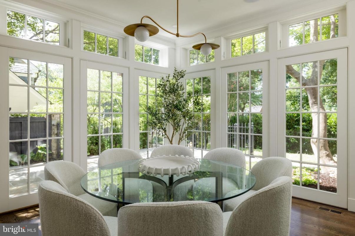 Dining room, Interior, Pendant Lights, Sun Room, Wood Texture Flooring