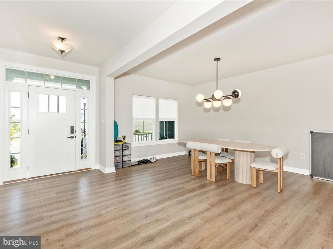 Dining room, Interior, Pendant Lights, Wood Texture Flooring