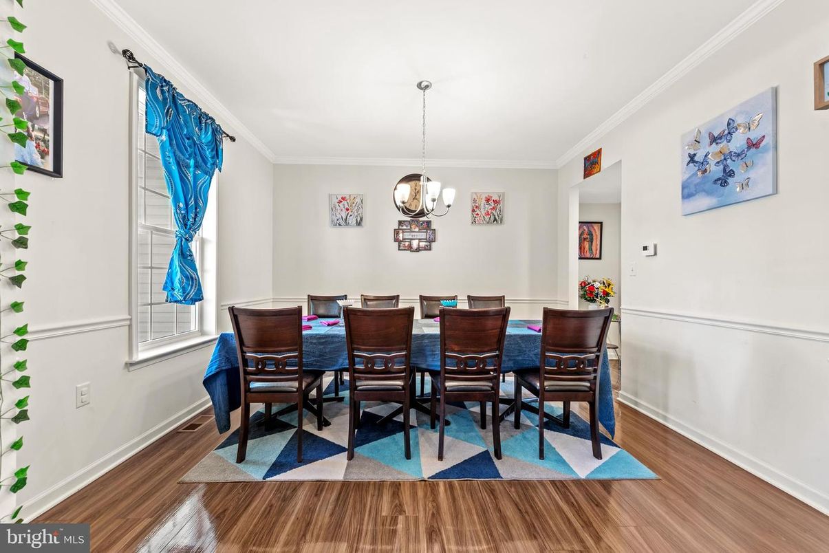 Dining room, Interior, Pendant Lights, Wood Texture Flooring