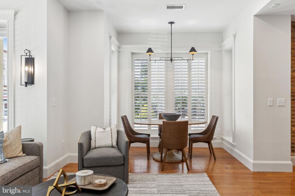 Dining room, Interior, Pendant Lights, Wood Texture Flooring