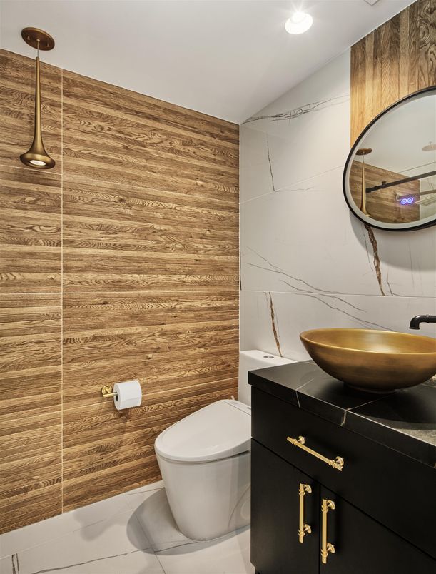 Bathroom, Interior, Recessed Lighting, Wooden Walls
