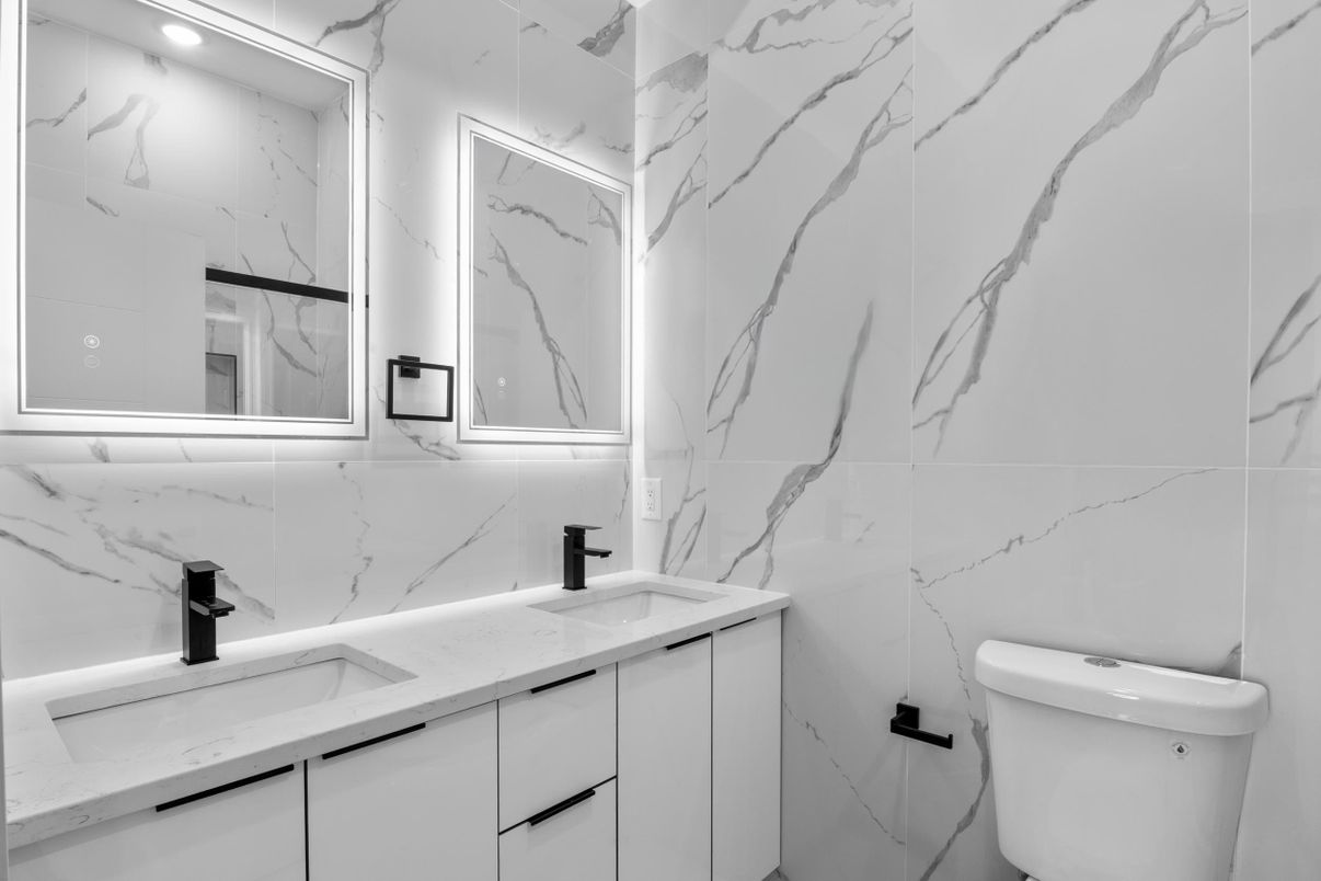 Bathroom, Dual Sink Vanities, Interior, Marble Walls