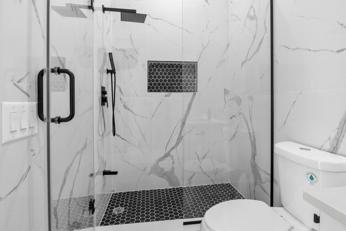 Bathroom, Glass Shower, Interior, Marble Walls