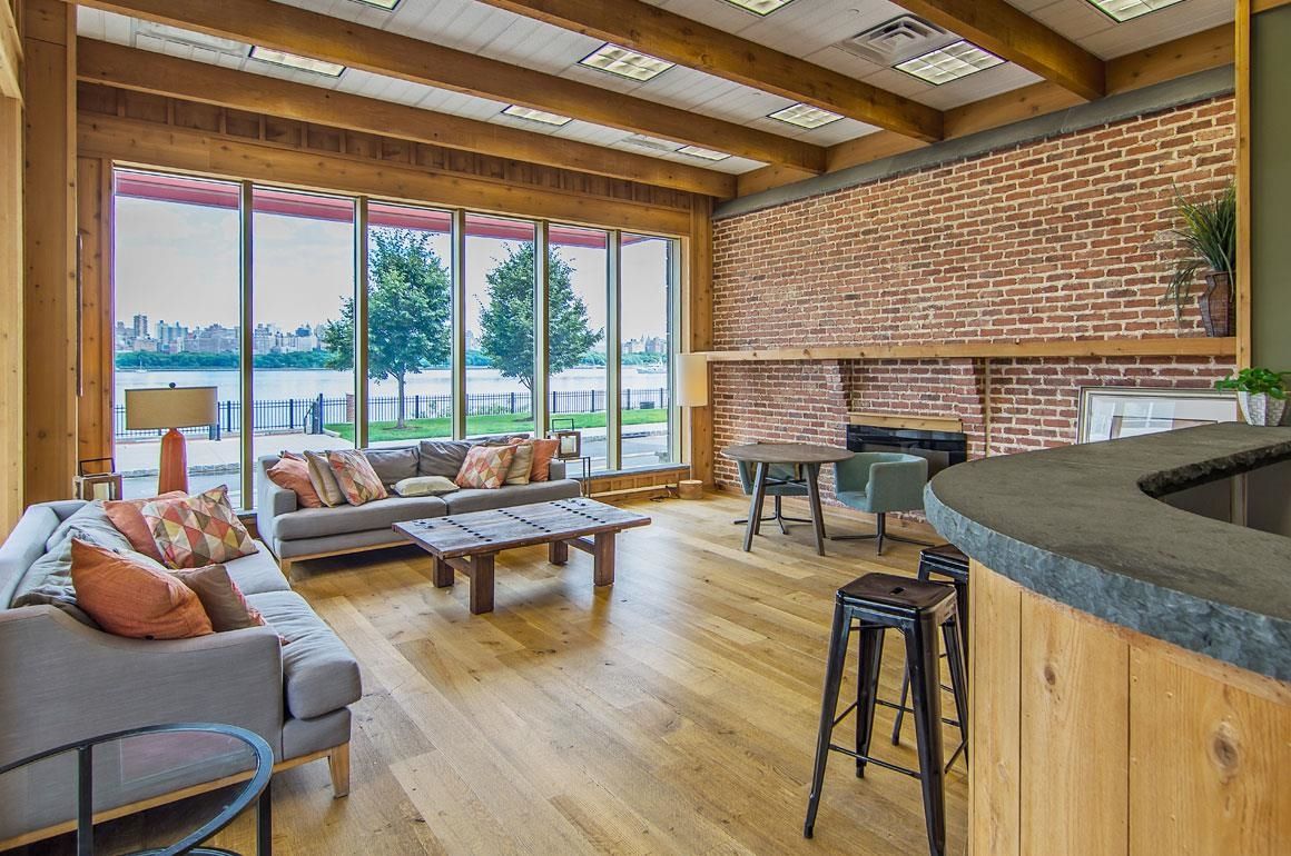 Fireplace, Interior, Living room, Stone Walls, Water, Wooden Beams, Wood Texture Flooring