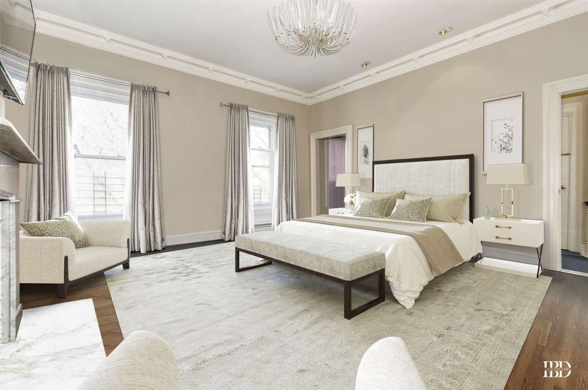 Bedroom, Chandelier, Interior, Wood Texture Flooring