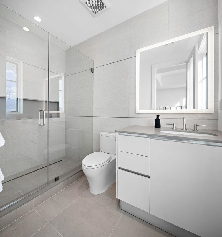 Bathroom, Glass Shower, Interior, Recessed Lighting