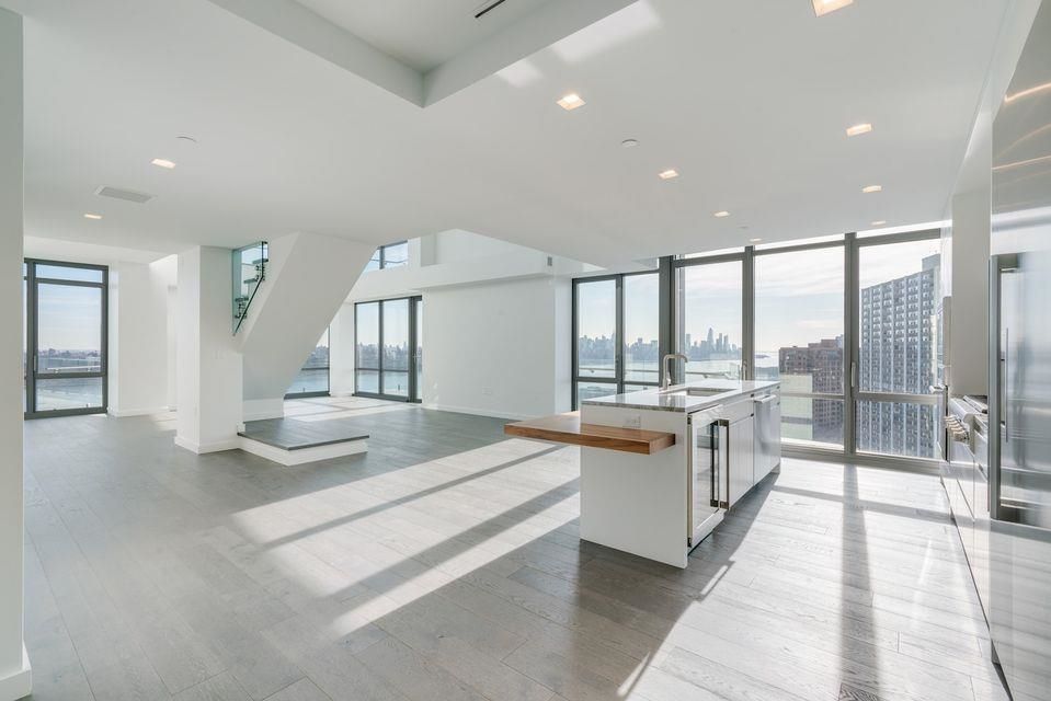 Interior, Kitchen, Recessed Lighting, Stainless Steel Appliances, Water, Wood Texture Flooring