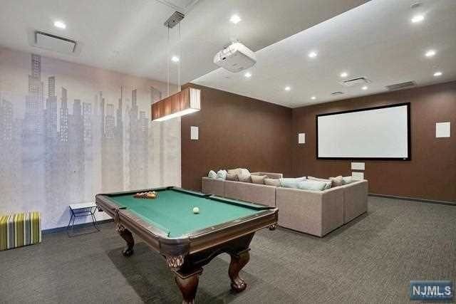 Billiard Table, Game Room, Interior, Pendant Lights, Projection Screen, Recessed Lighting, Theatre Room