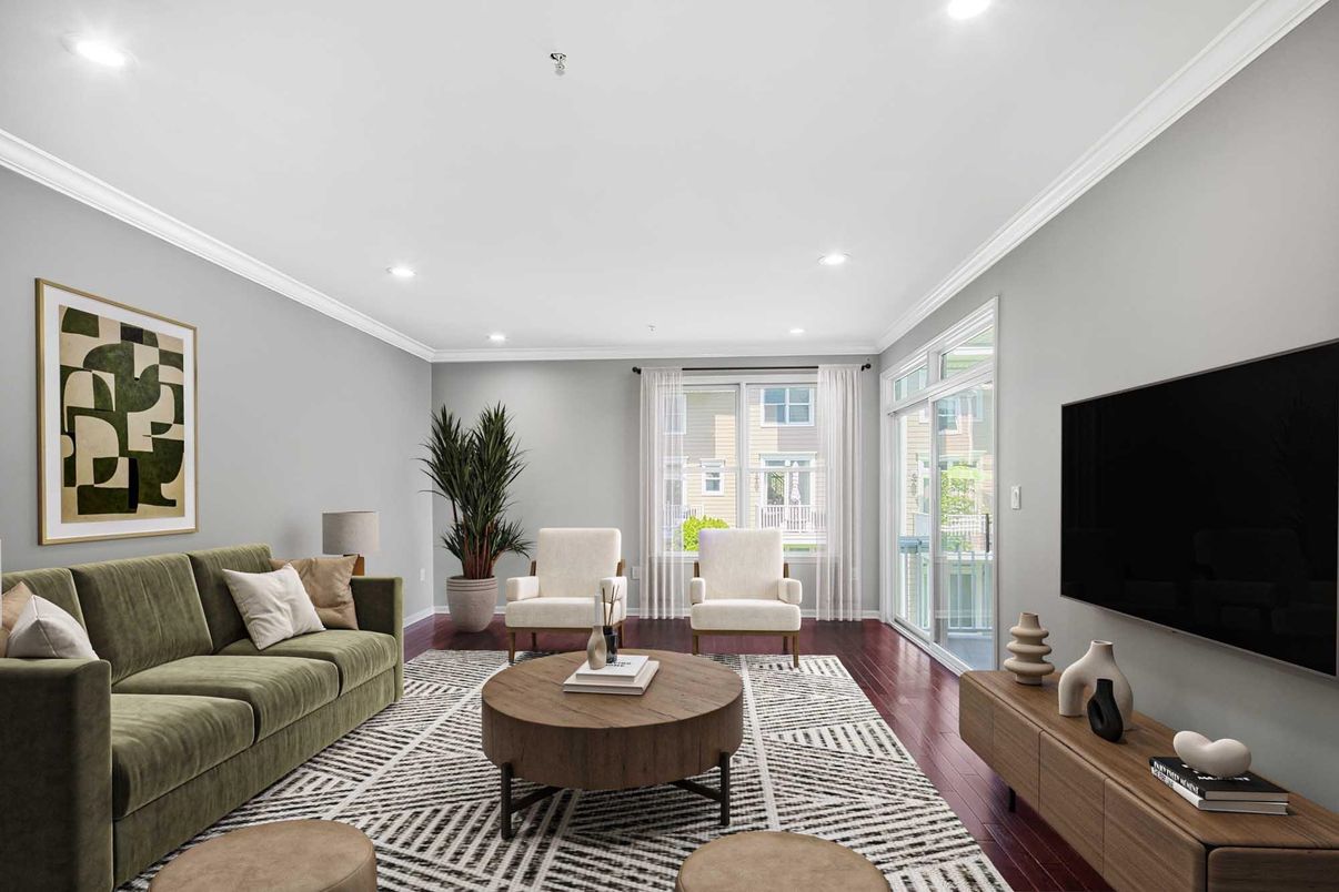 Interior, Living room, Recessed Lighting, Wood Texture Flooring