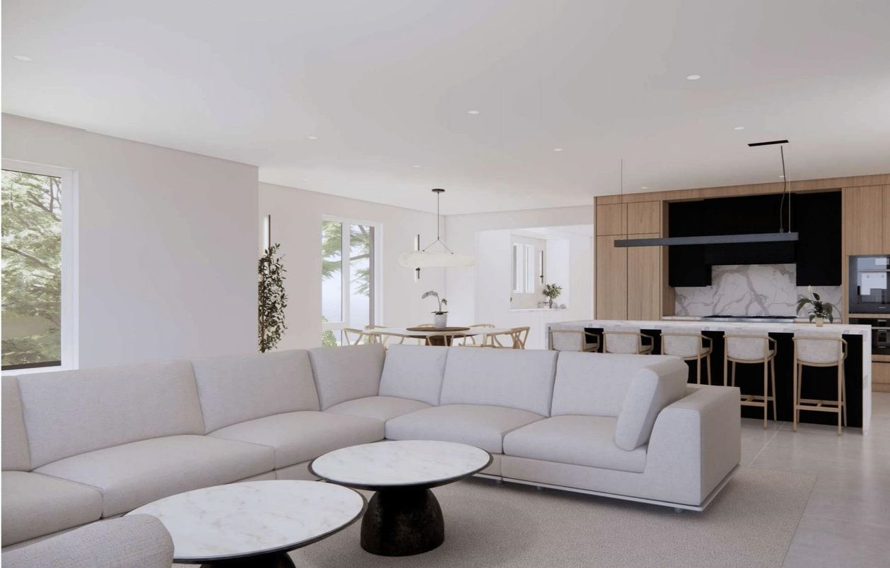Dining room, Interior, Kitchen, Living room, Marble Walls, Pendant Lights, Recessed Lighting