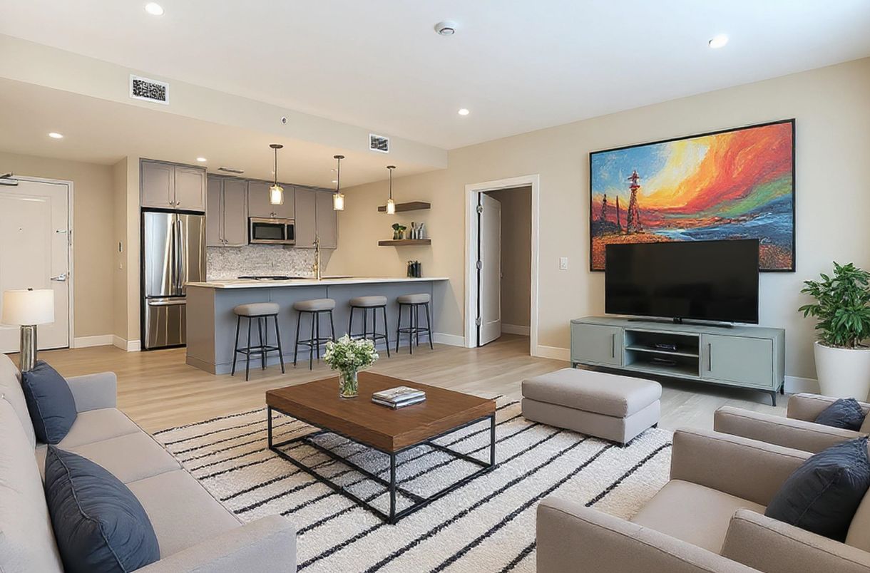Interior, Kitchen, Living room, Pendant Lights, Recessed Lighting, Stainless Steel Appliances, Wood Texture Flooring