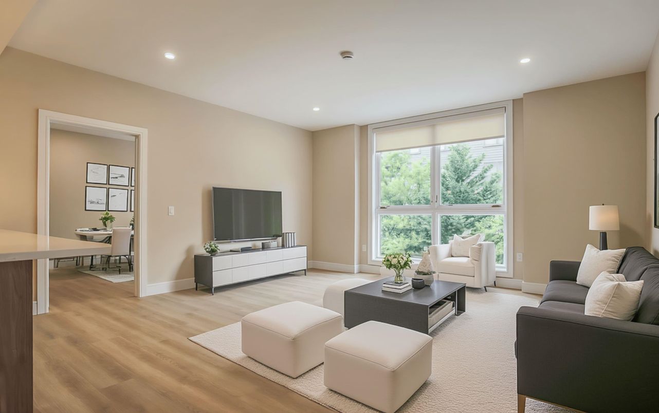 Interior, Living room, Recessed Lighting, Wood Texture Flooring