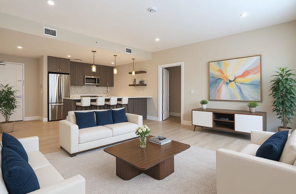 Interior, Kitchen, Living room, Pendant Lights, Recessed Lighting, Stainless Steel Appliances, Wood Texture Flooring