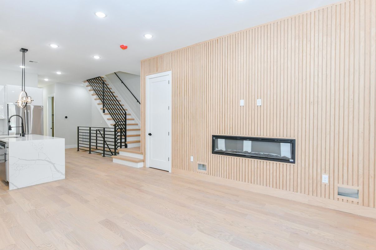 Interior, Pendant Lights, Recessed Lighting, Wood Texture Flooring, Wooden Walls