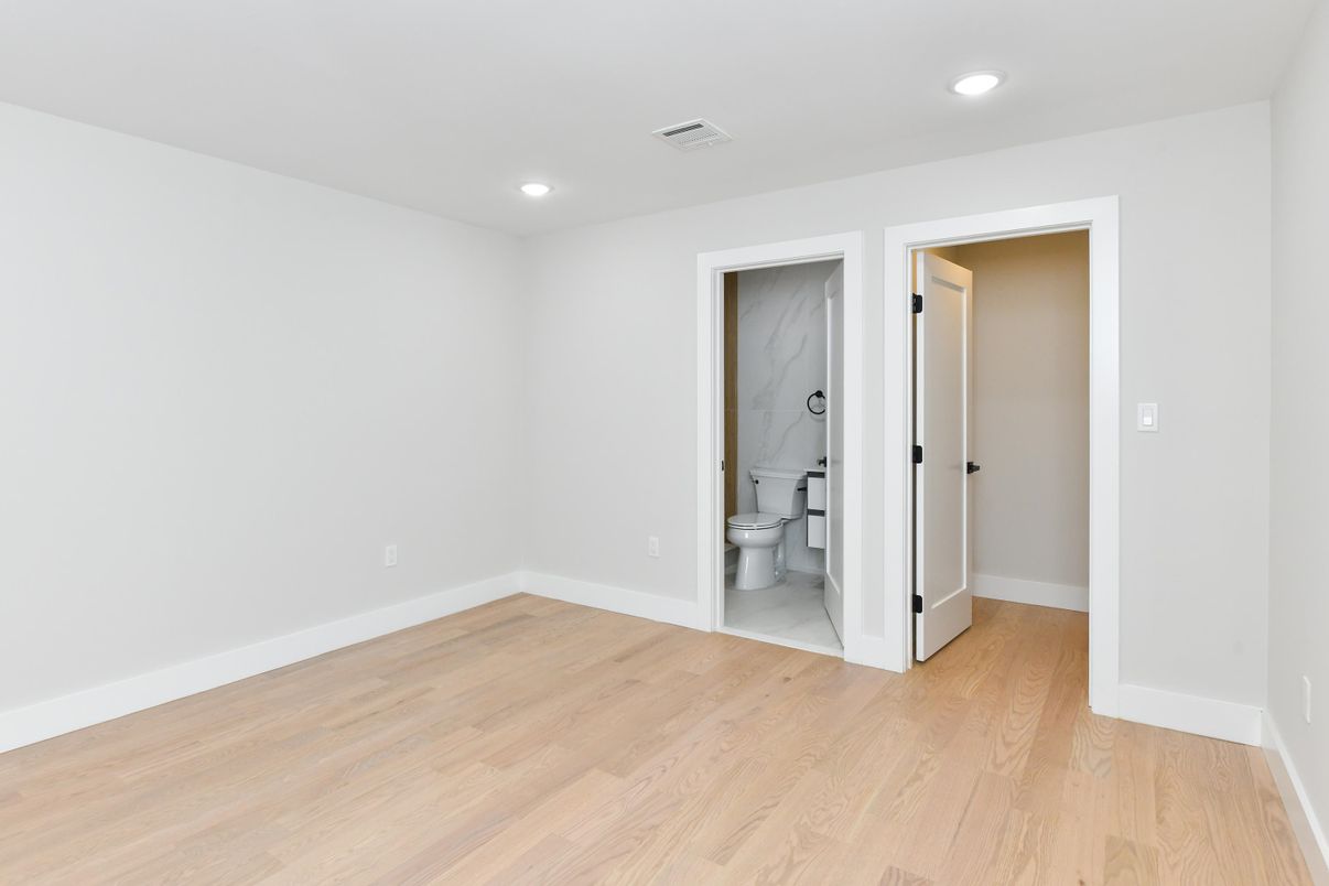 Bathroom, Empty room, Interior, Recessed Lighting, Wood Texture Flooring
