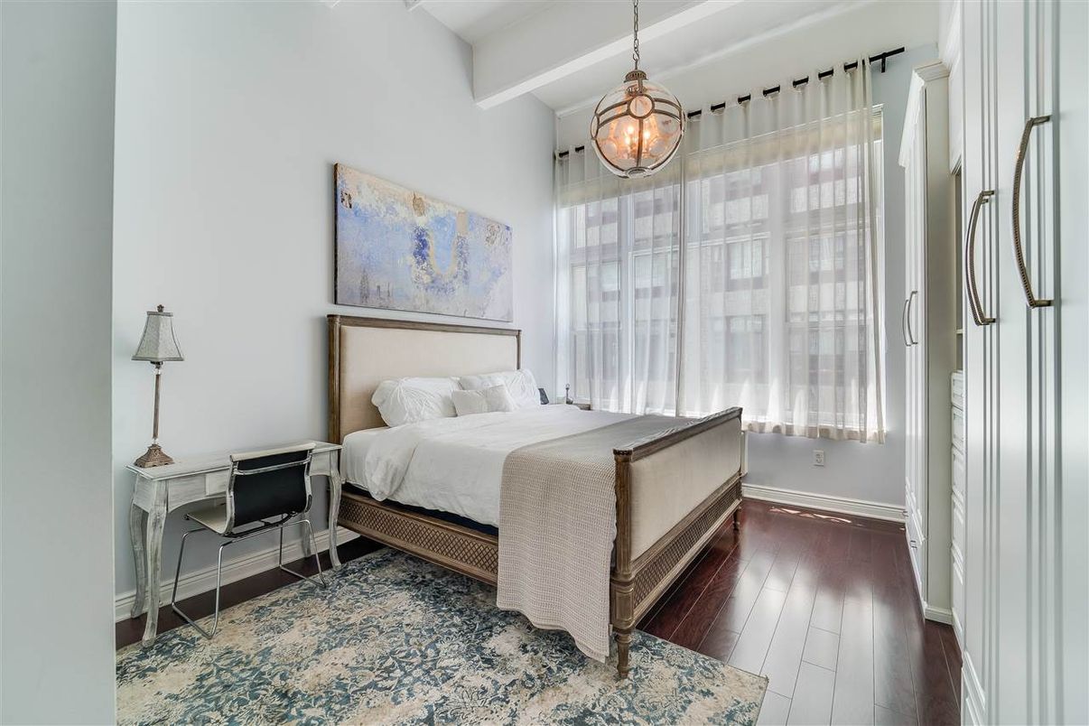 Bedroom, Interior, Pendant Lights, Wood Texture Flooring