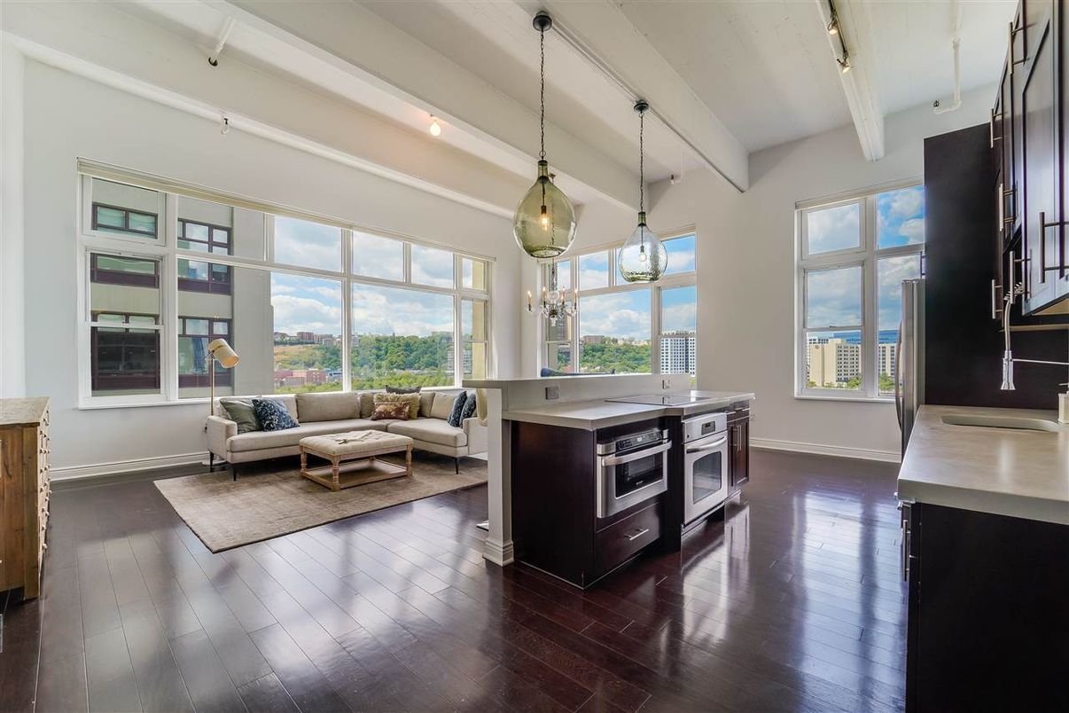 Interior, Living room, Pendant Lights, Wood Texture Flooring