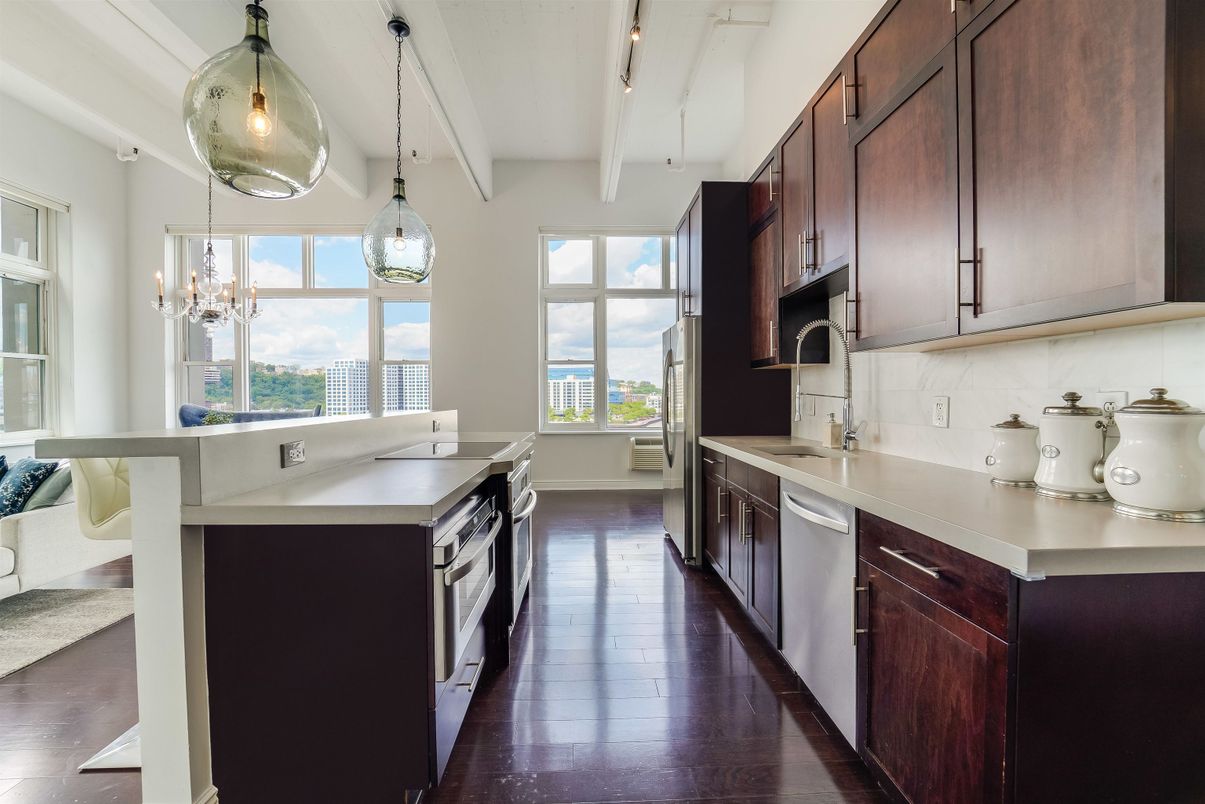 Chandelier, Interior, Kitchen, Pendant Lights, Wood Texture Flooring