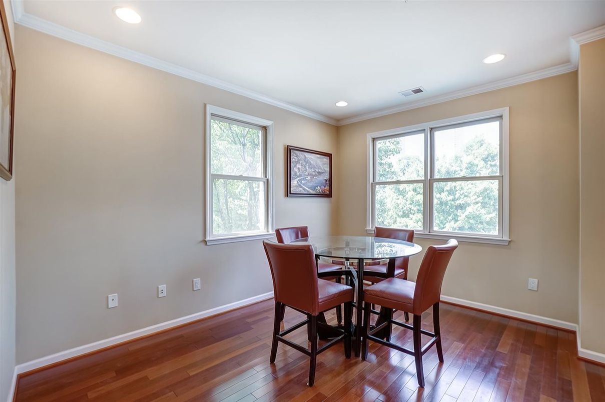 Dining room, Interior, Recessed Lighting, Wood Texture Flooring