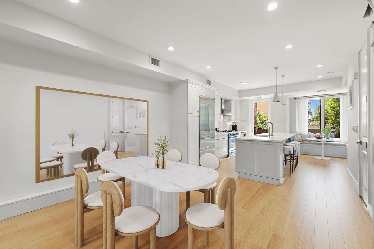 Dining room, Interior, Kitchen, Living room, Pendant Lights, Recessed Lighting, Wood Texture Flooring