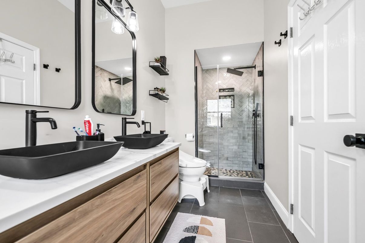 Bathroom, Dual Sink Vanities, Glass Shower, Interior, Recessed Lighting