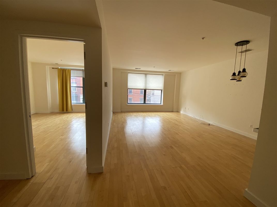 Empty room, Interior, Pendant Lights, Recessed Lighting, Wood Texture Flooring