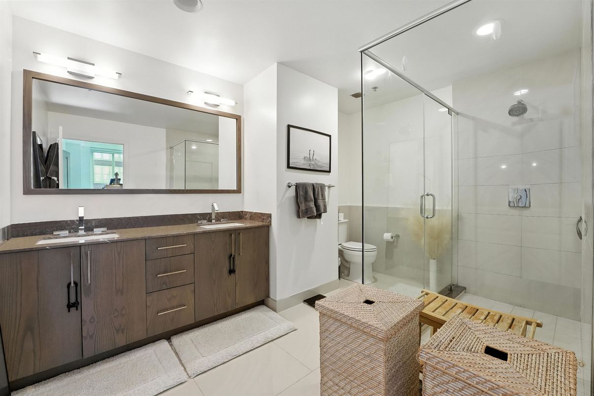 Bathroom, Dual Sink Vanities, Glass Shower, Interior, Recessed Lighting