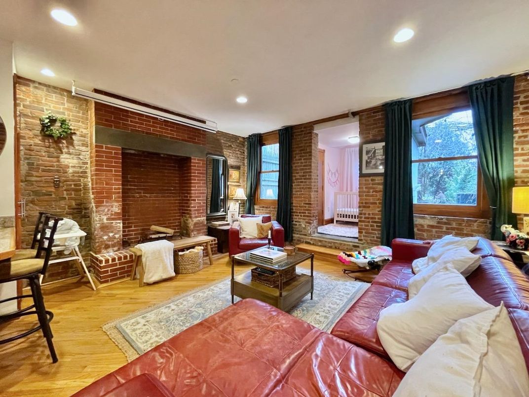 Interior, Living room, Recessed Lighting, Stone Walls, Wood Texture Flooring