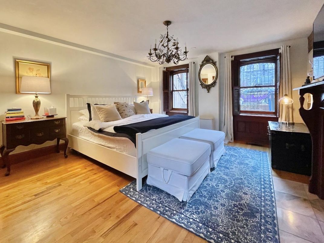 Bedroom, Chandelier, Interior, Wood Texture Flooring
