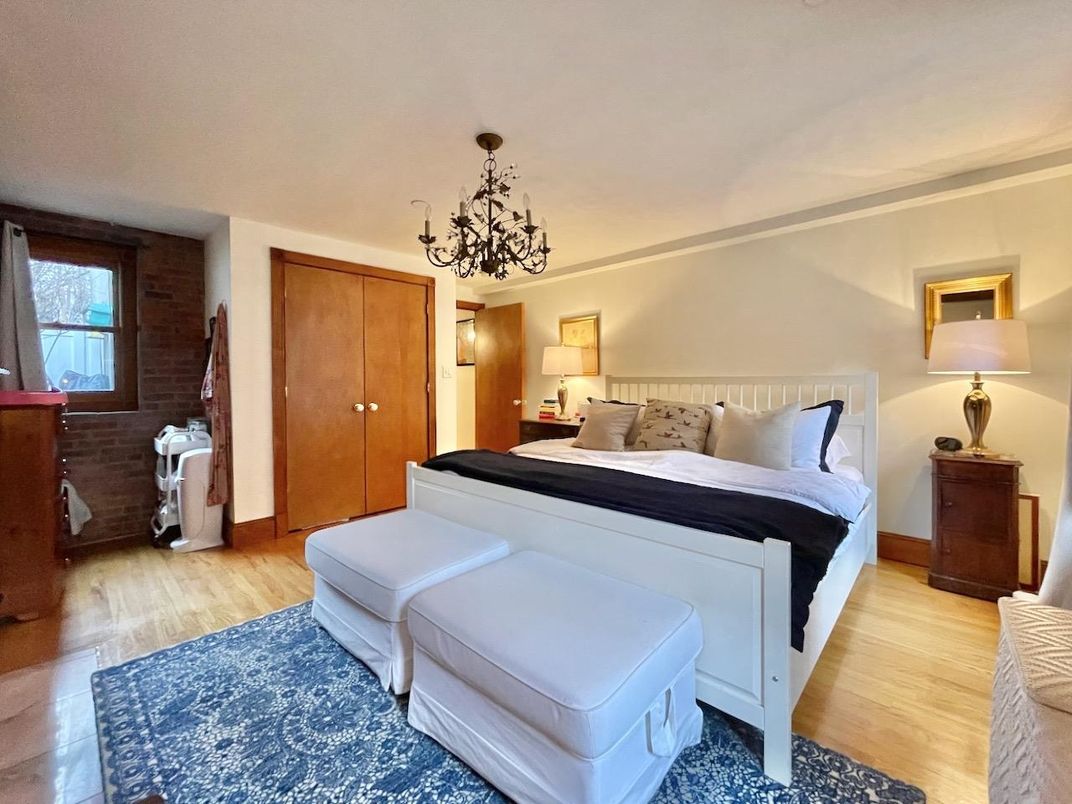Bedroom, Chandelier, Interior, Wood Texture Flooring