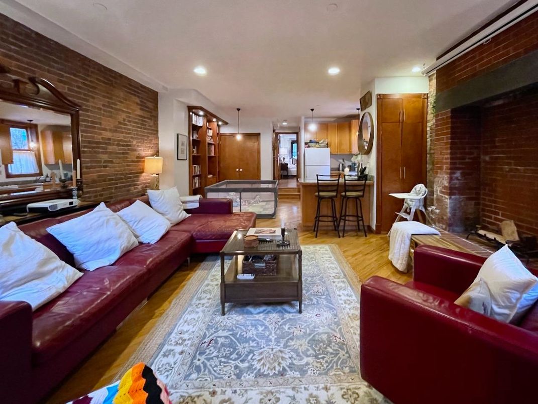 Interior, Kitchen, Living room, Pendant Lights, Recessed Lighting, Stone Walls, Wood Texture Flooring