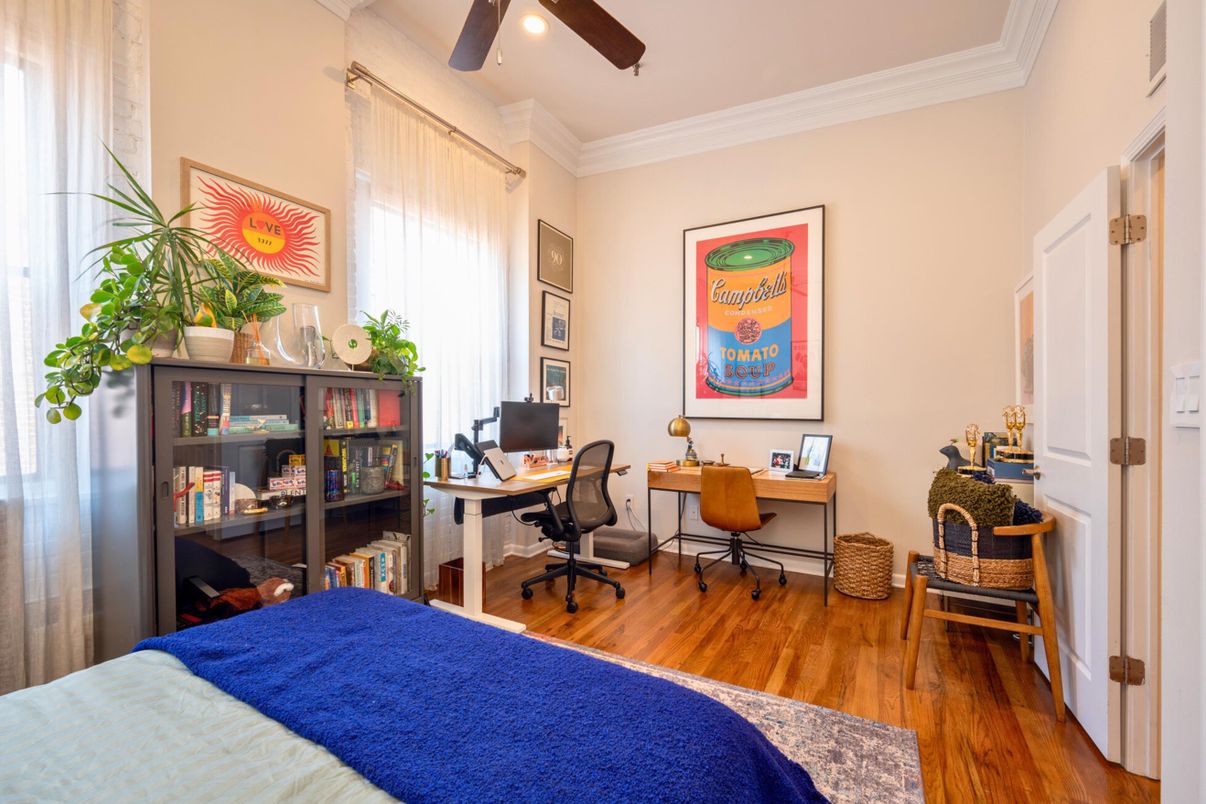 Bedroom, Home Office, Interior, Recessed Lighting, Wood Texture Flooring