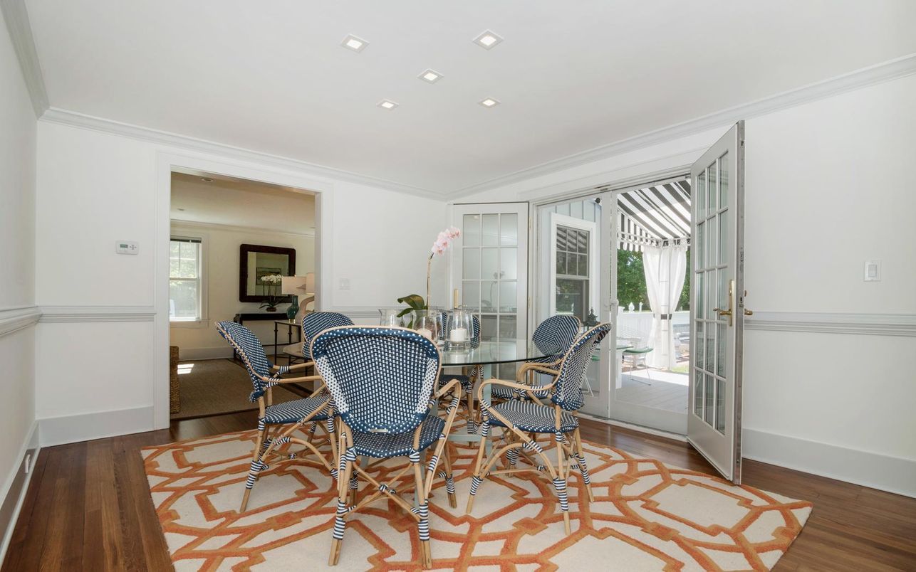 Dining room, Interior, Recessed Lighting, Wood Texture Flooring