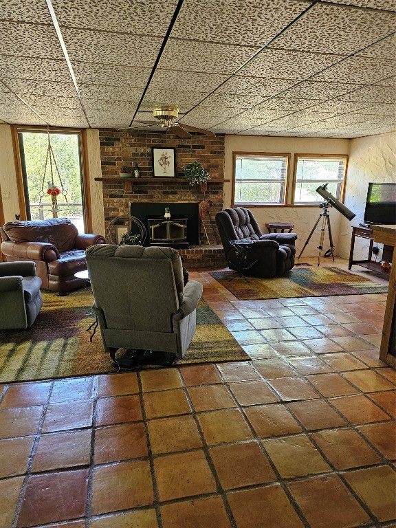 Fireplace, Interior, Living room, Stone Walls, Wooden Walls