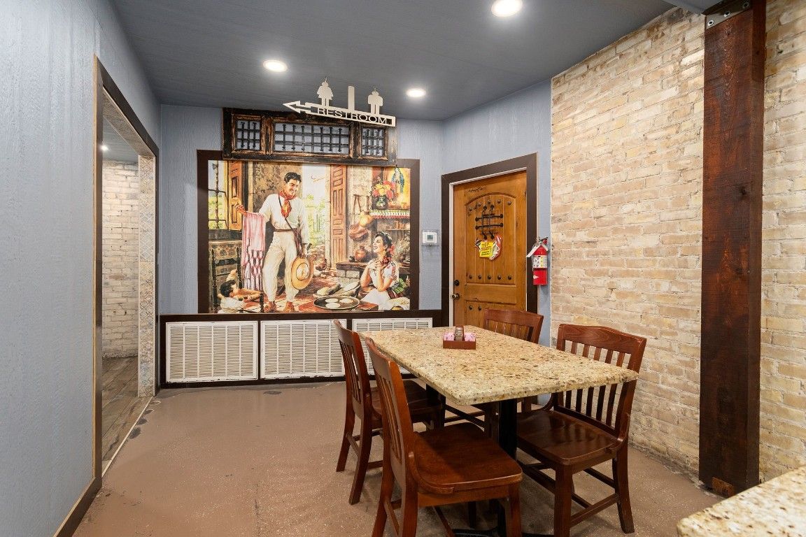 Dining room, Interior, Recessed Lighting, Stone Walls