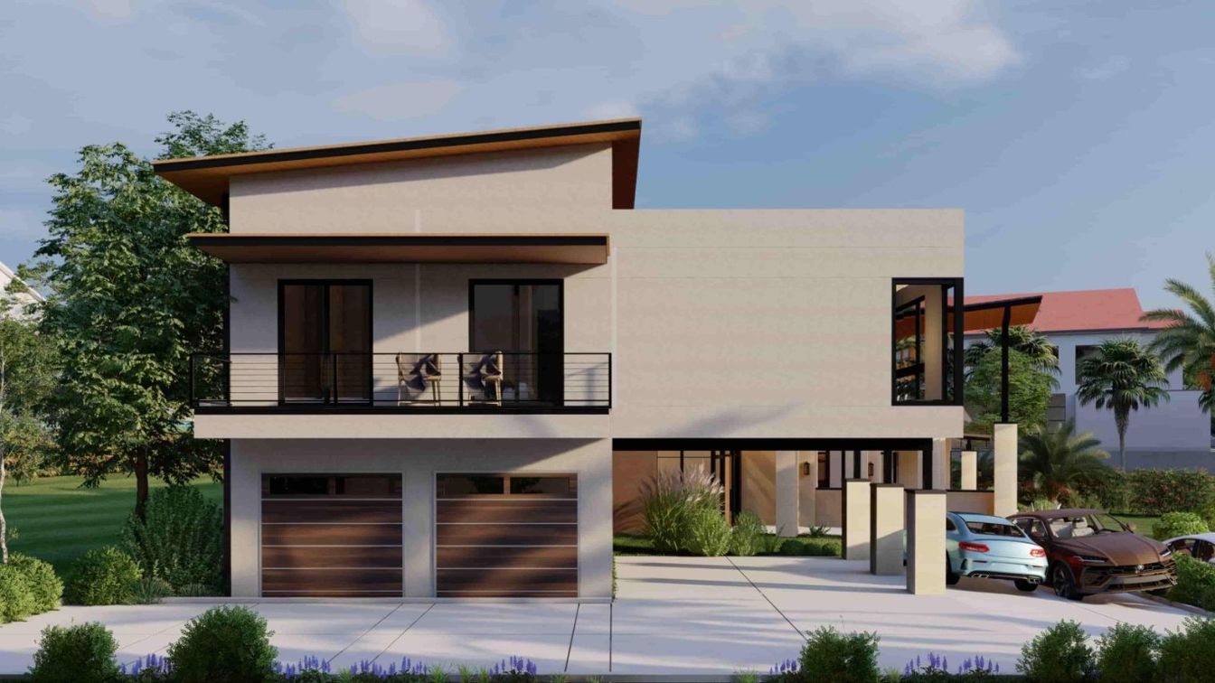 Attached, Exterior, Facade, Modern