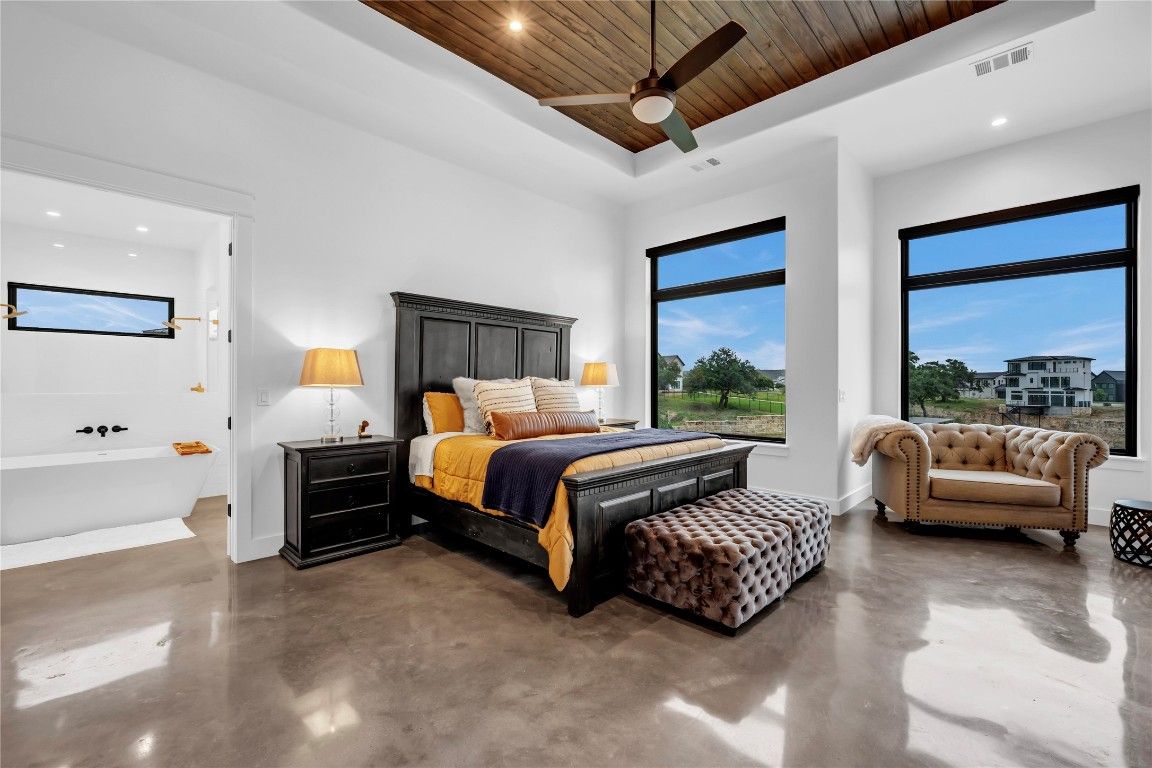 Bedroom, Interior, Recessed Lighting, Wooden Ceilings