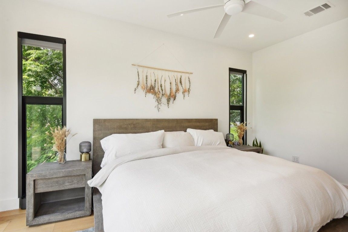 Bedroom, Interior, Recessed Lighting, Wood Texture Flooring