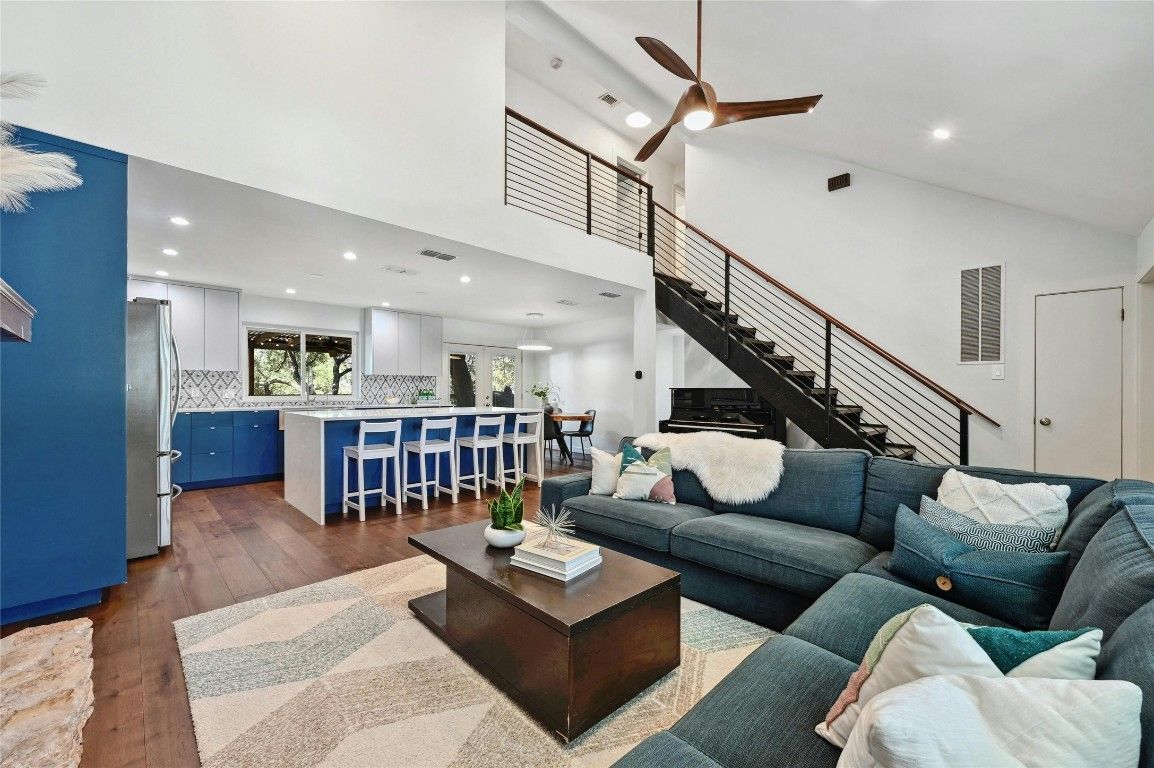 Interior, Kitchen, Living room, Recessed Lighting, Wood Texture Flooring