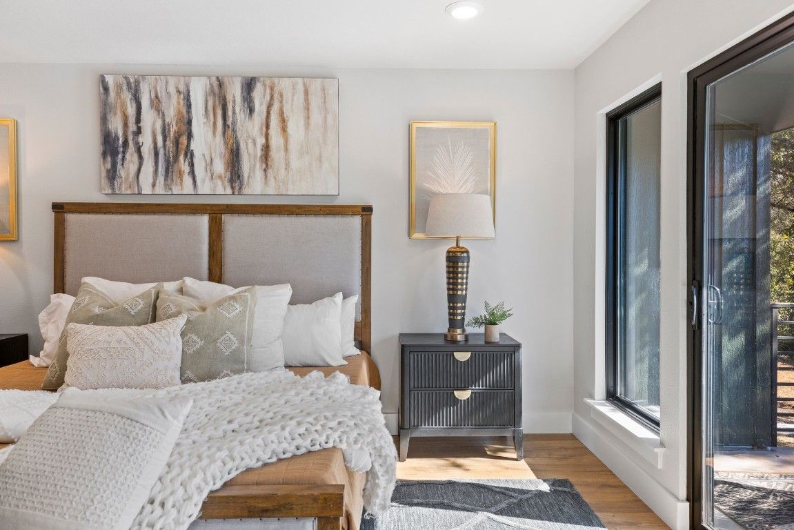 Bedroom, Interior, Recessed Lighting, Wood Texture Flooring