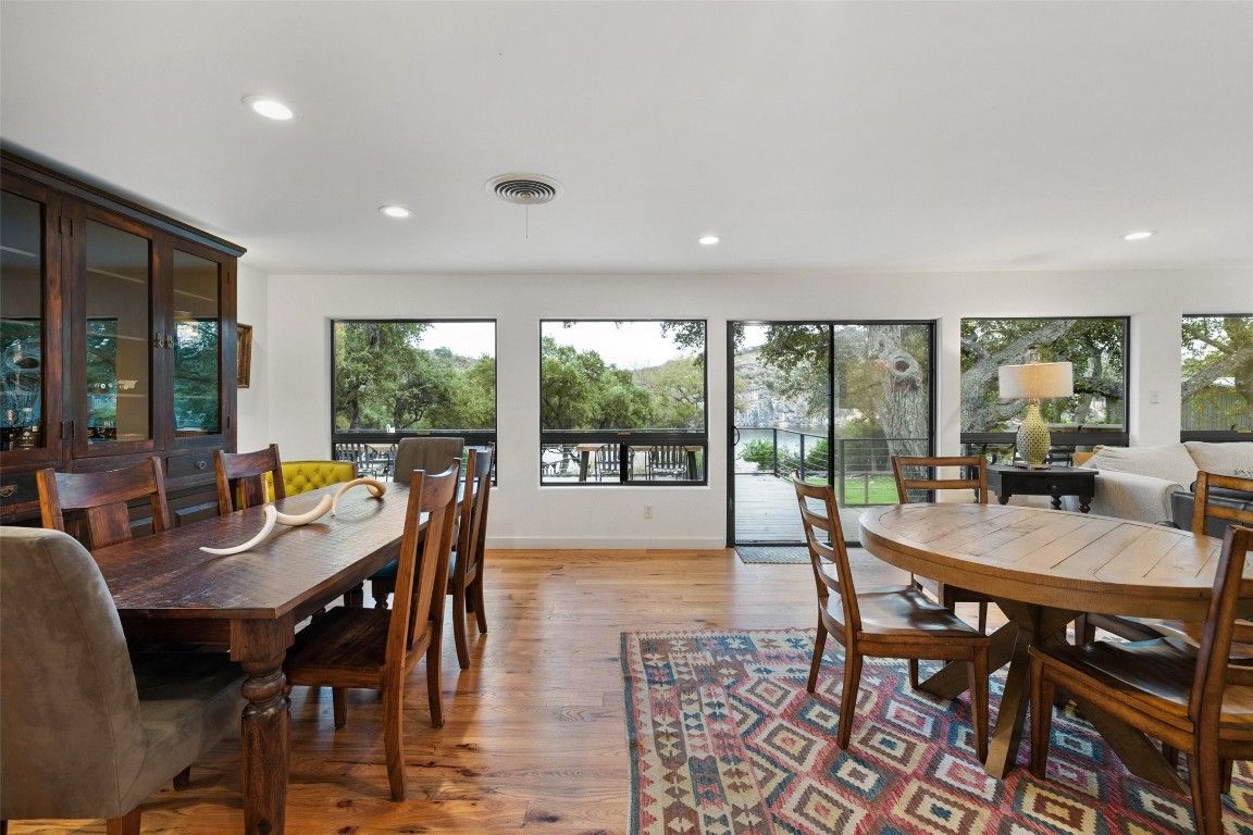 Dining room, Interior, Recessed Lighting, Wood Texture Flooring