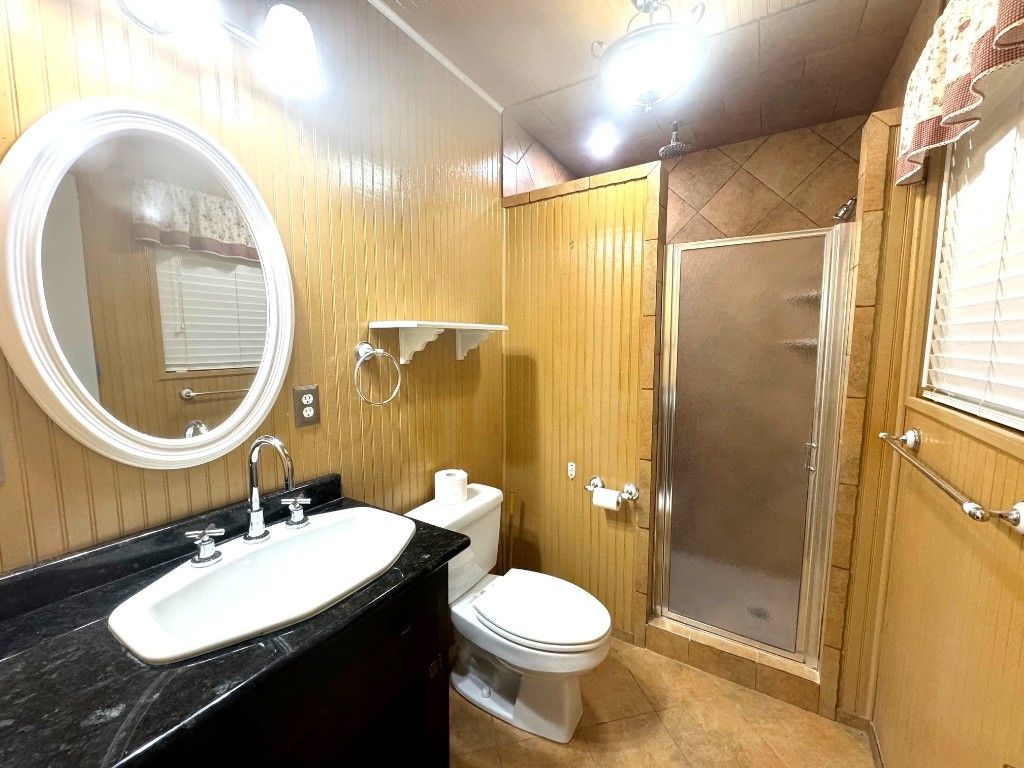 Bathroom, Glass Shower, Interior, Wooden Walls