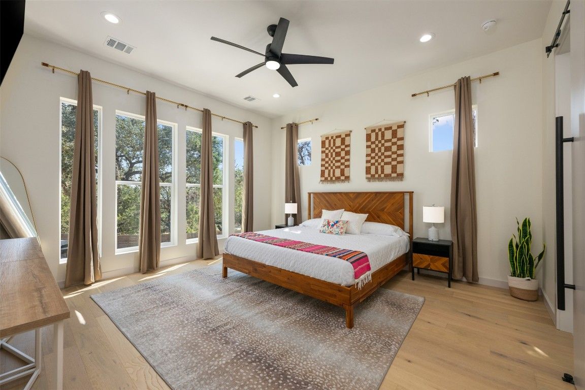 Bedroom, Interior, Recessed Lighting, Wood Texture Flooring
