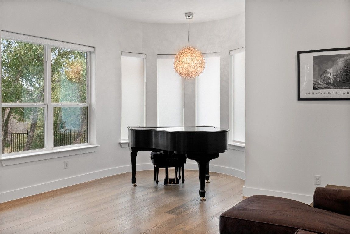 Chandelier, Interior, Pendant Lights, Piano, Wood Texture Flooring