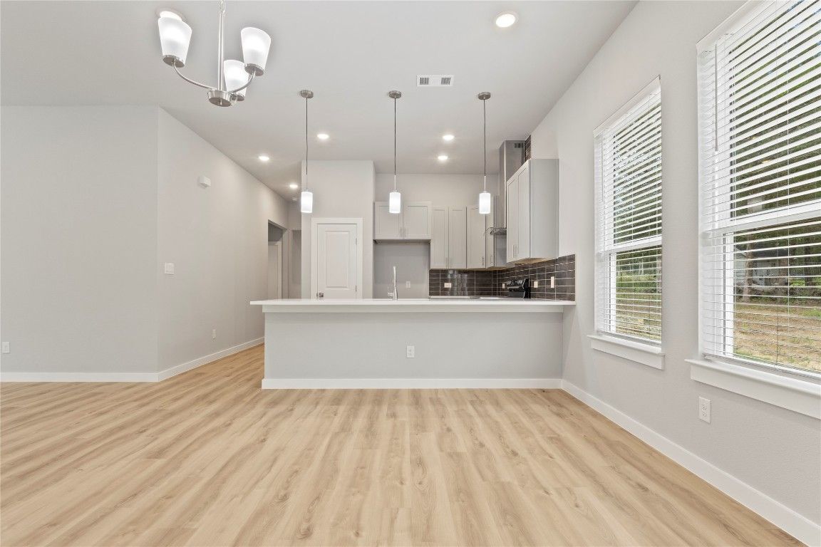 Interior, Kitchen, Pendant Lights, Recessed Lighting, Wood Texture Flooring