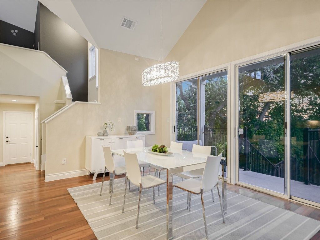 Chandelier, Dining room, Interior, Pendant Lights, Wood Texture Flooring
