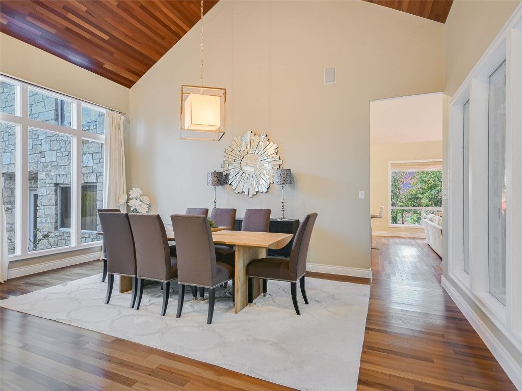 Dining room, Interior, Pendant Lights, Wooden Ceilings, Wood Texture Flooring