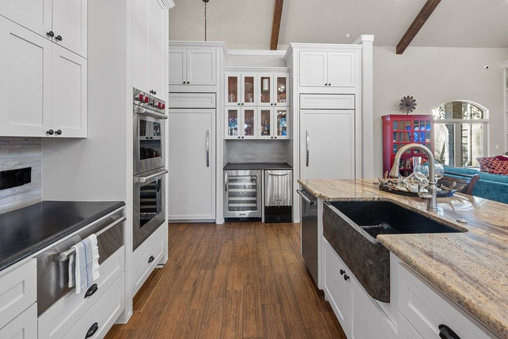 Interior, Kitchen, Stainless Steel Appliances, Wooden Beams, Wood Texture Flooring